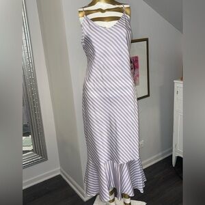 The East Order Purple & White Striped Satin Midi Dress